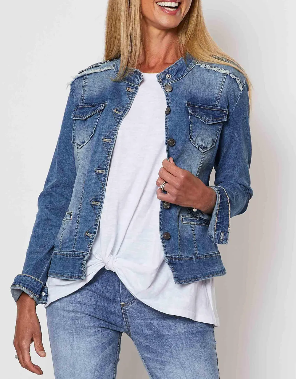 Military Denim Jacket - Denim