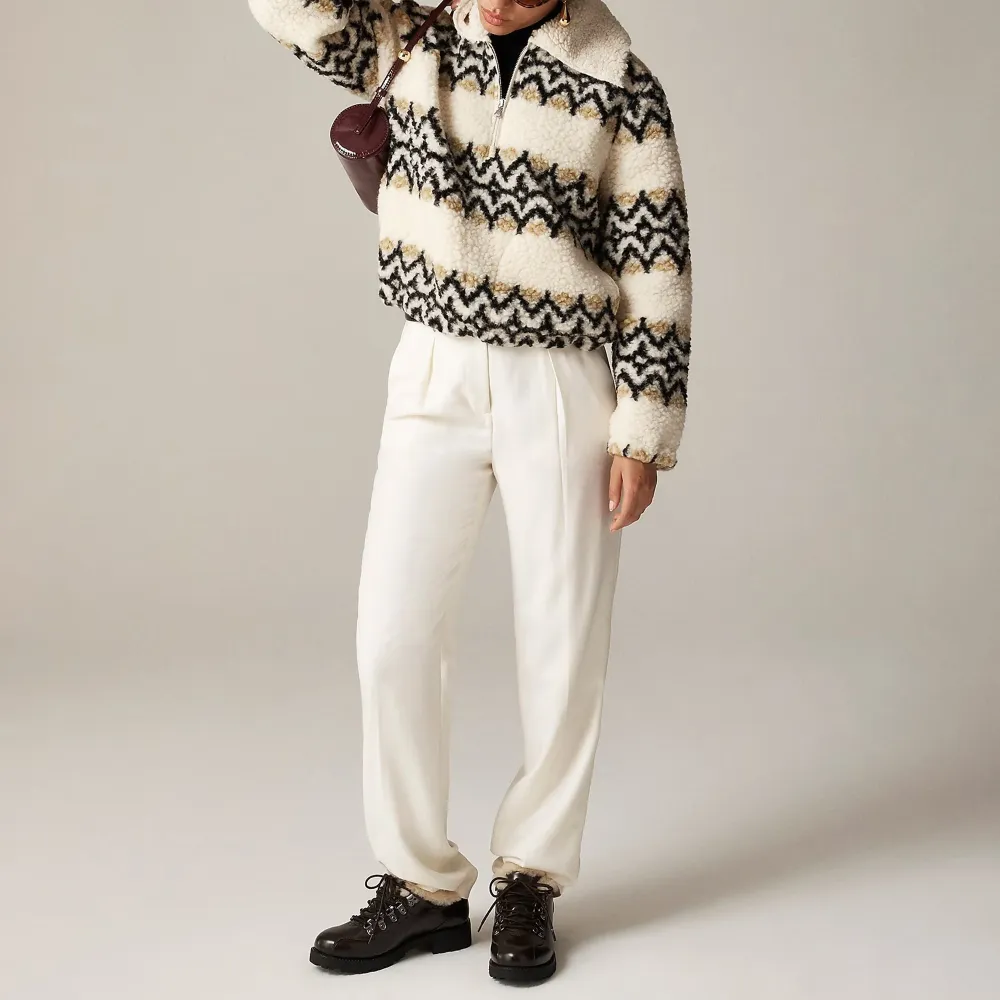 Jacquard-print sherpa half-zip fleece pullover