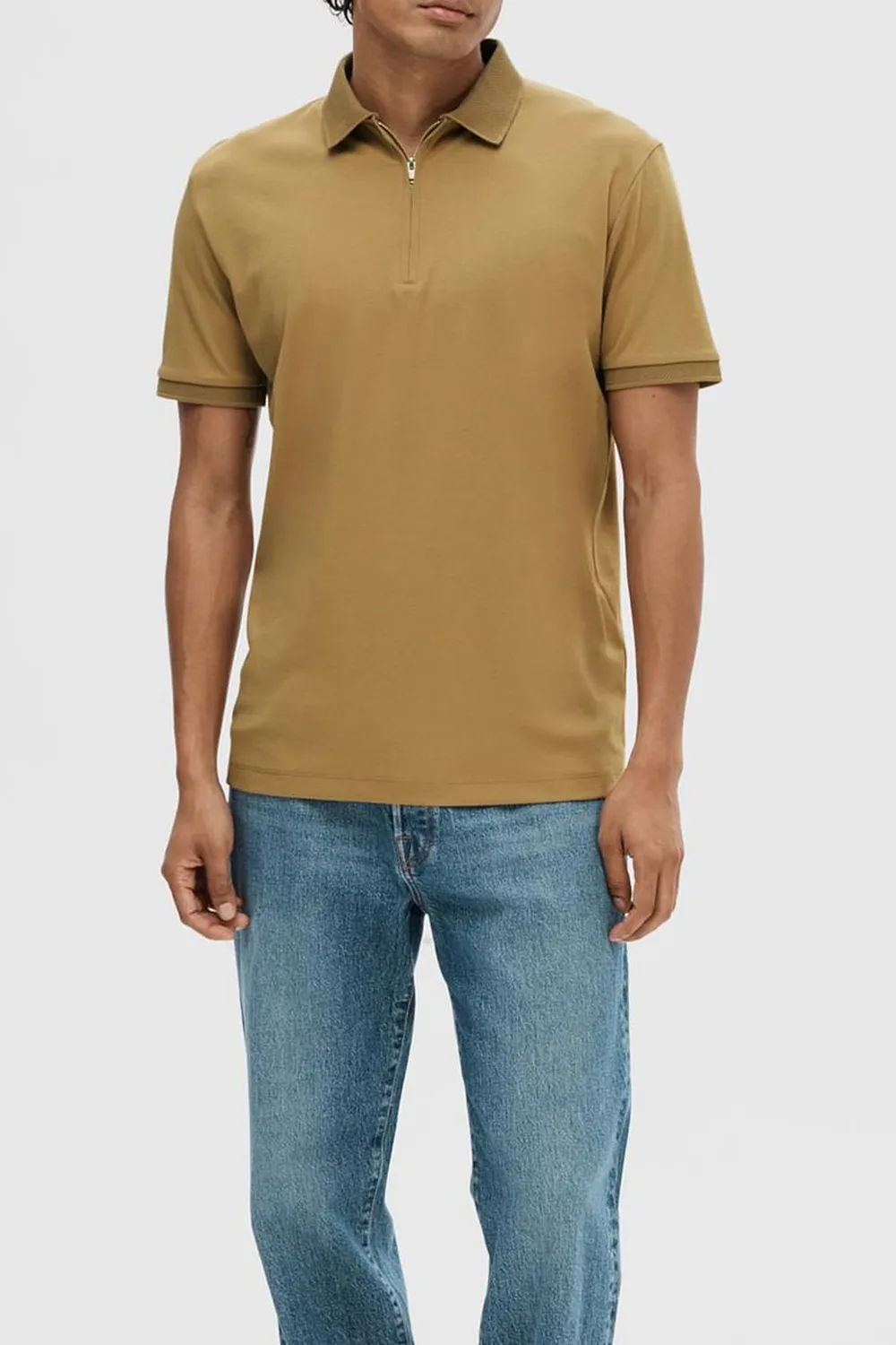 Brown Zip-Up Polo T-shirt