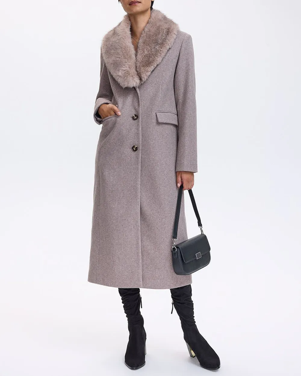 Maxi Coat with Faux Fur Collar