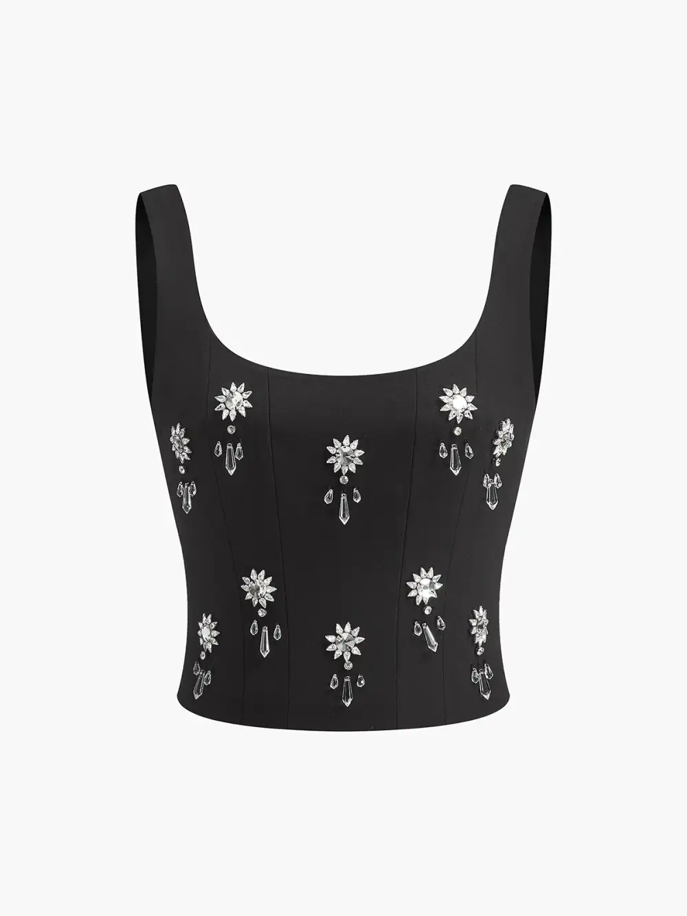 Rhinestonel Detail Square Neck Cropped Top With Back Zipper