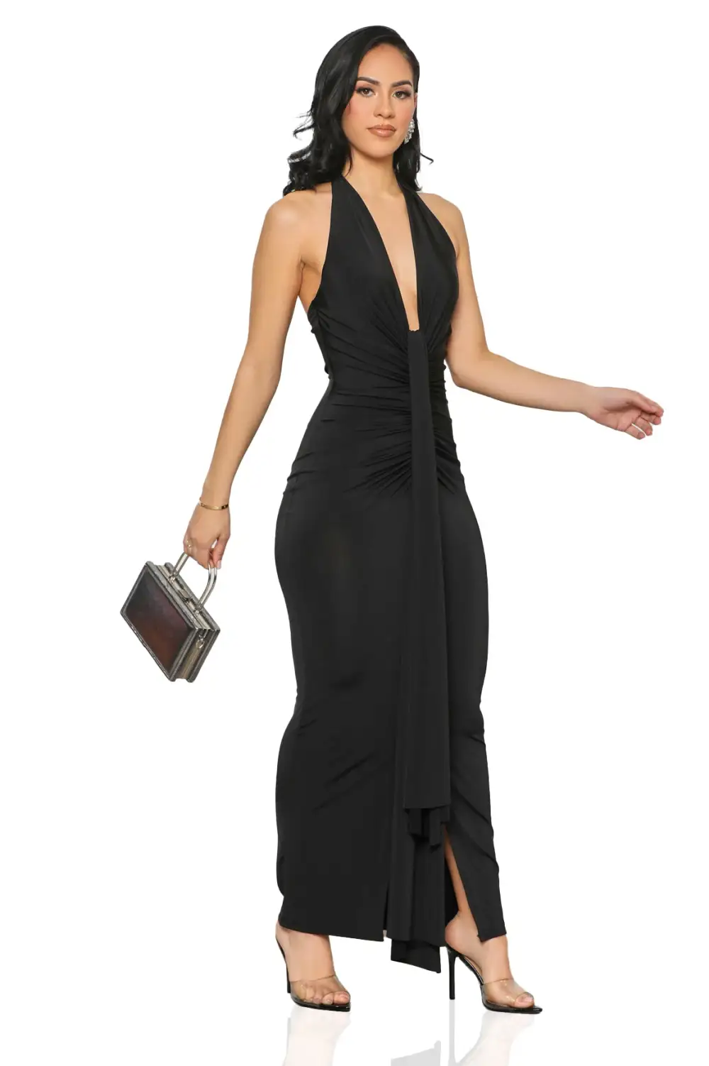 Cosmopolitan Deep Plunge Dress (Black)-FINAL SALE