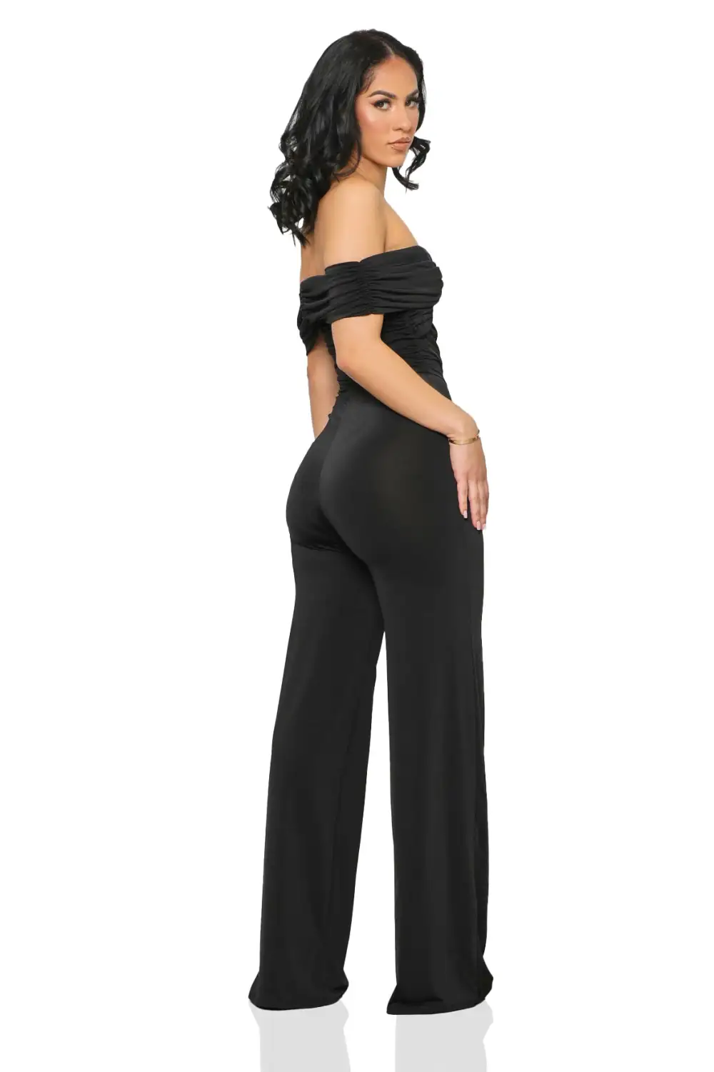 Twisted Off Shoulder Jumpsuit (Black)-FINAL SALE