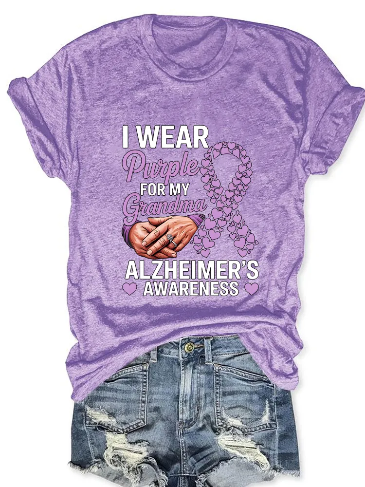 Women'S I Wear Purple For My Grandma Alzheimer'S Awareness Round-Neck Short-Sleeved T-Shirt