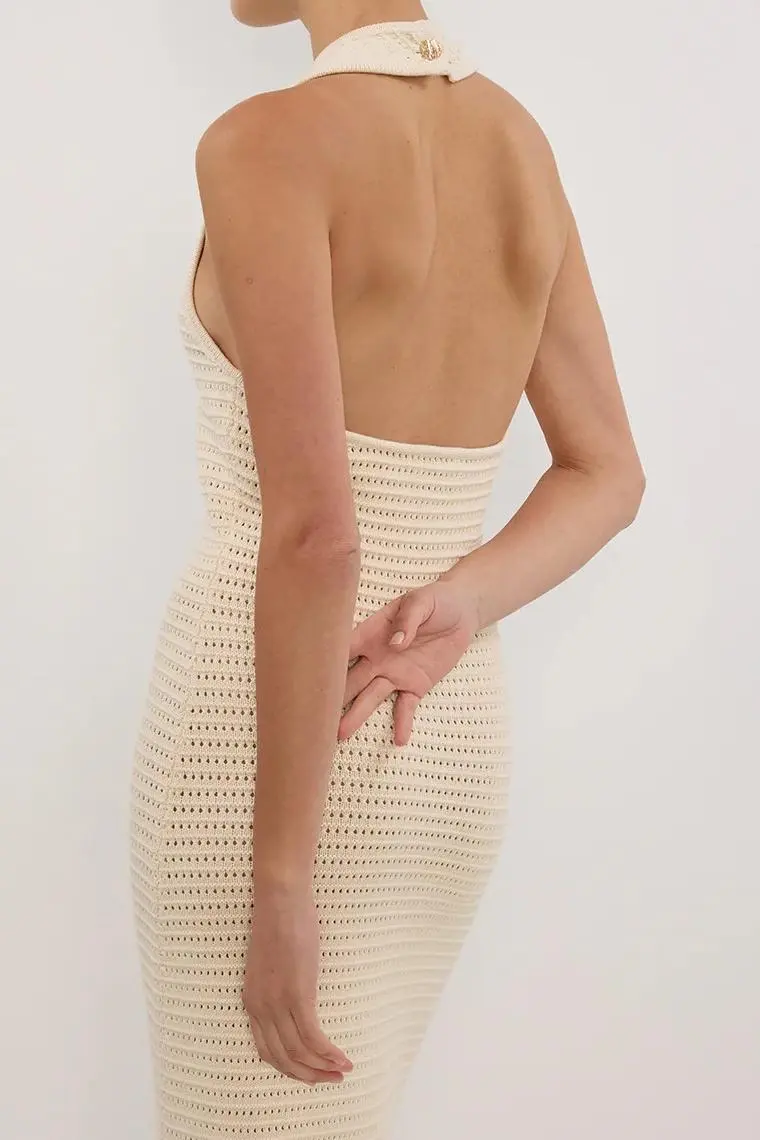 GINA CREAM HALTER CROCHET DRESS