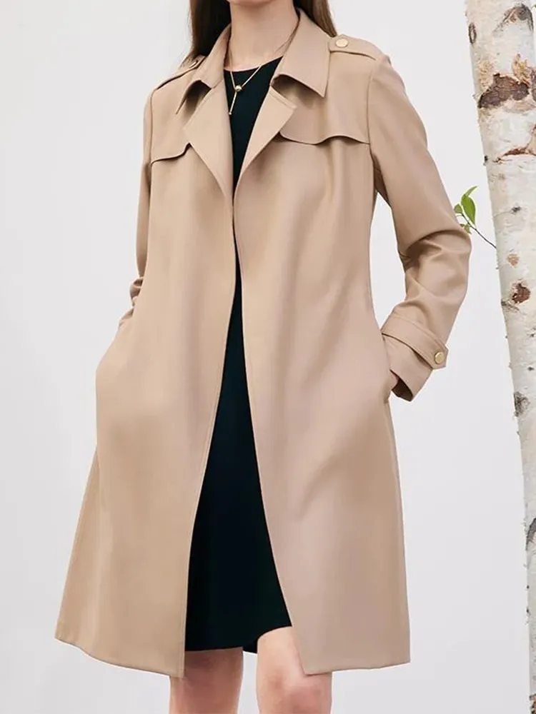 Worsted Woolen Women Trench Coat With Belt