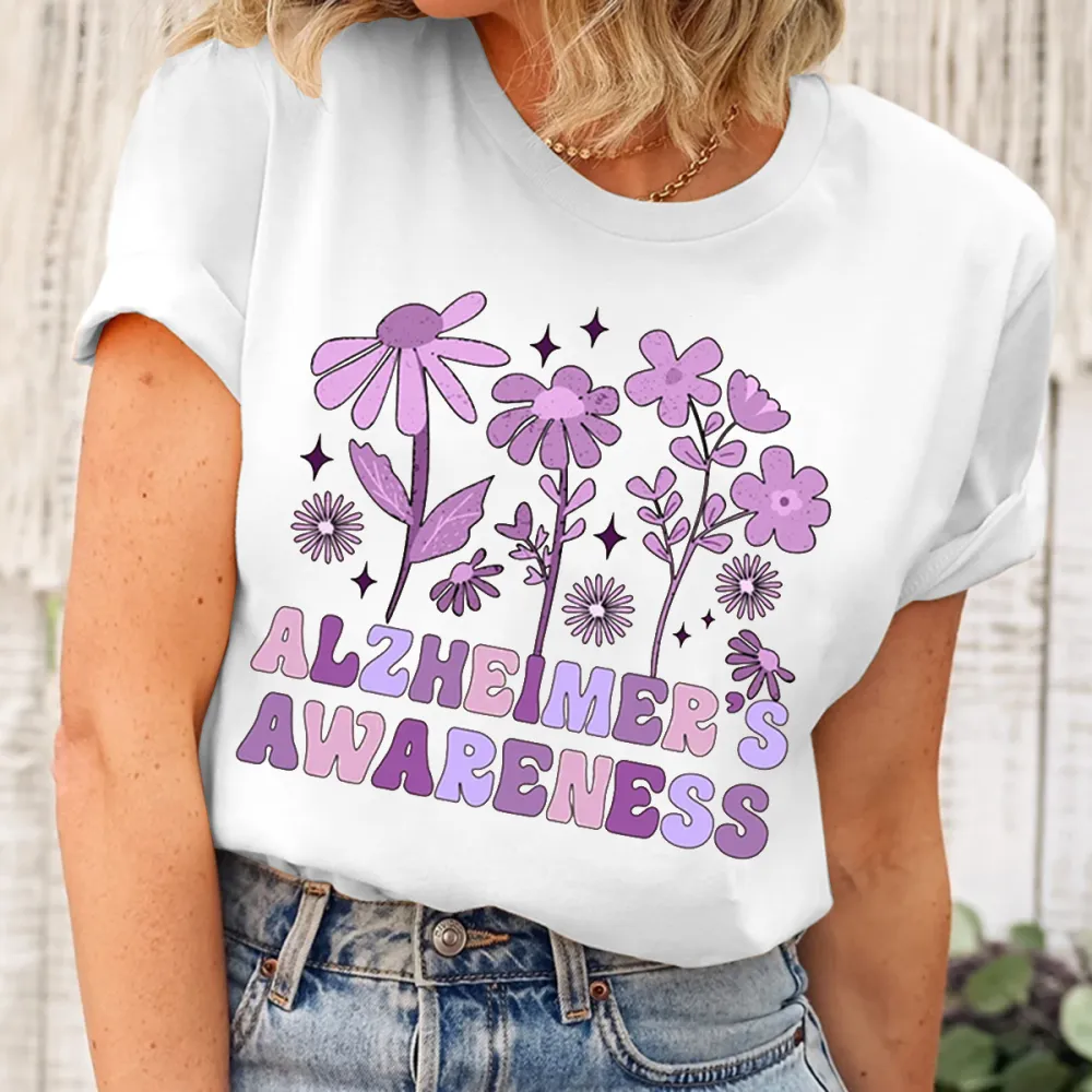 Women'S T-Shirt Alzheimer'S Awareness V-Neck Short-Sleeved T-Shirt