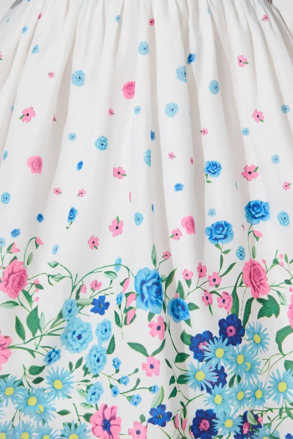White Floral Print Mini Dress With Puff Sleeves