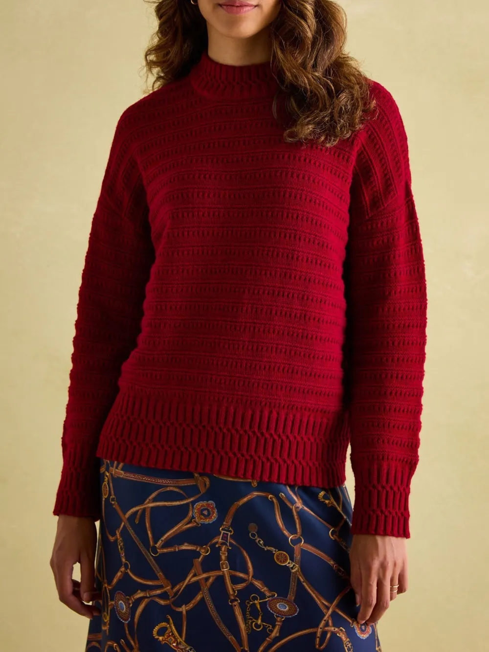 Bernie Cream Crew Neck Textured Jumper Contains Merino Wool