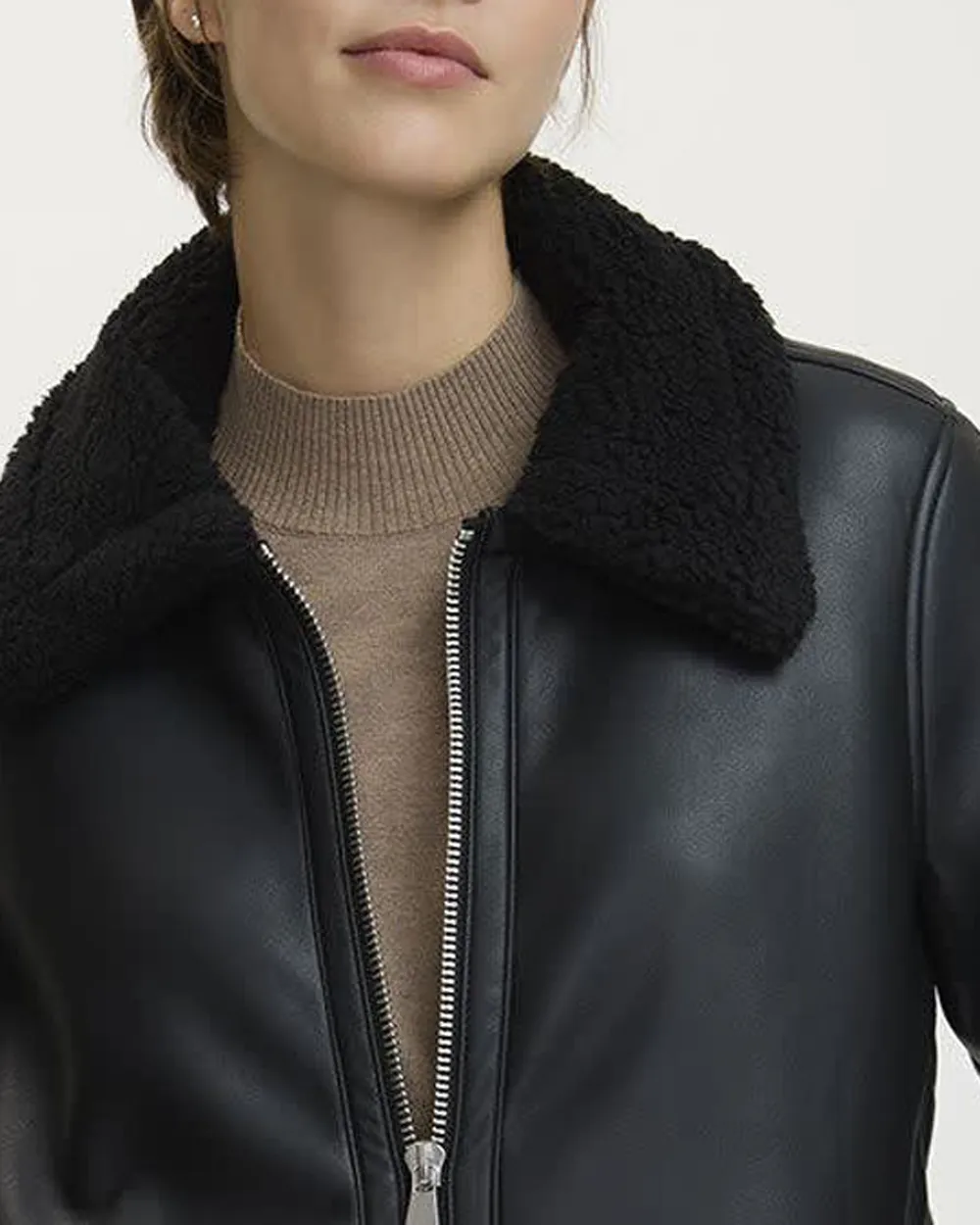 Faux Leather Jacket with Shearling Lining