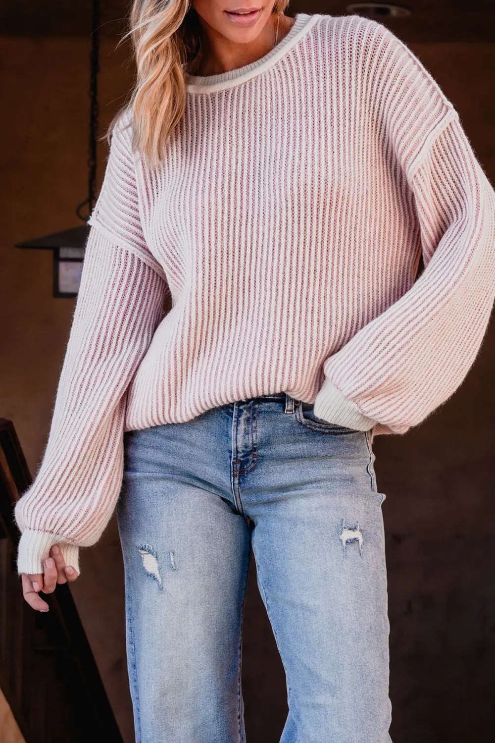 Pink Striped Seam Detail Sweater