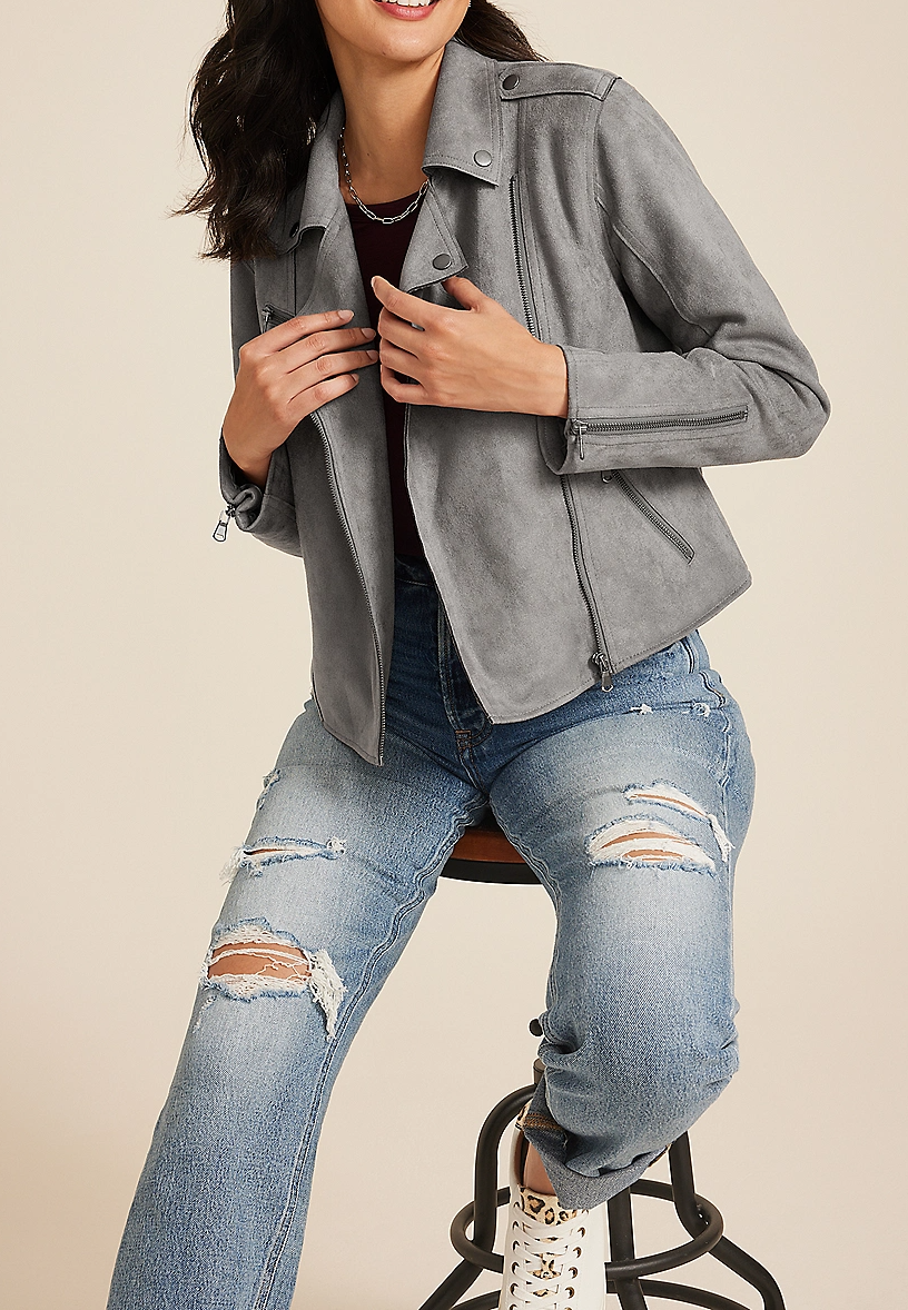 Faux Suede Moto Jacket