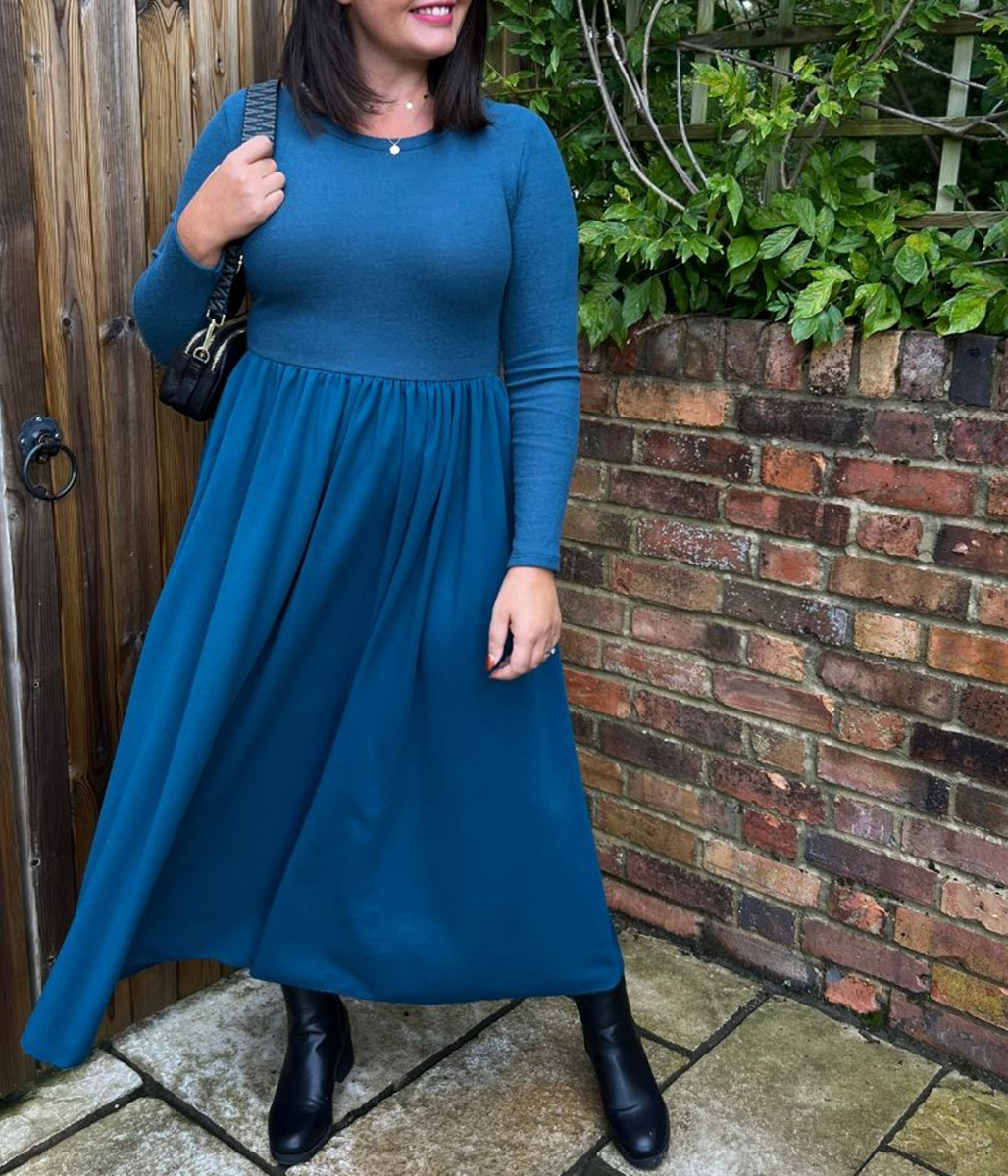 Teal Knitted Bodice Midi Dress