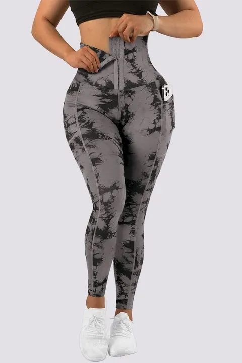 Tie Dye Pocket Side Cincher Sports Leggings
