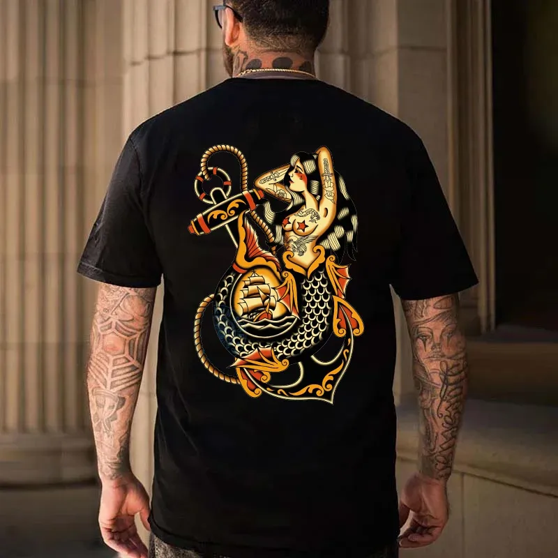 Mermaid On Anchor Printed Men's T-shirt