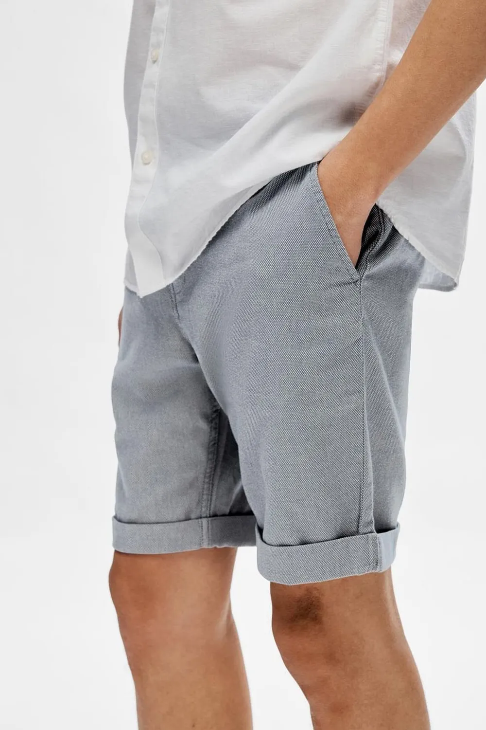 Blue Mid Rise Cotton Shorts