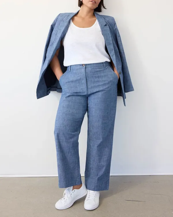 One-Button Closure Chambray Blazer