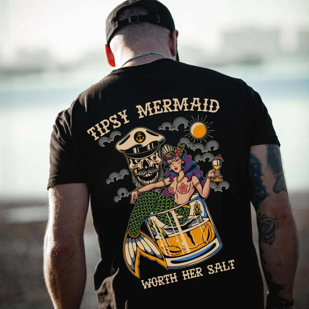 Tipsy Mermaid Worth Her Salt Printed Men's T-shirt