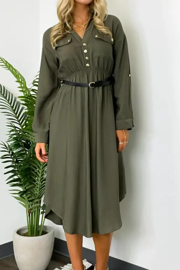 Adeline Button Down Belted Midi Dress