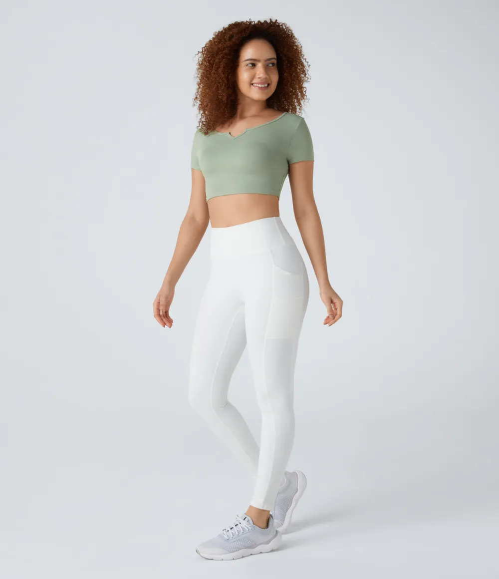 Notched Neck Cropped Skinny Workout Sports Top