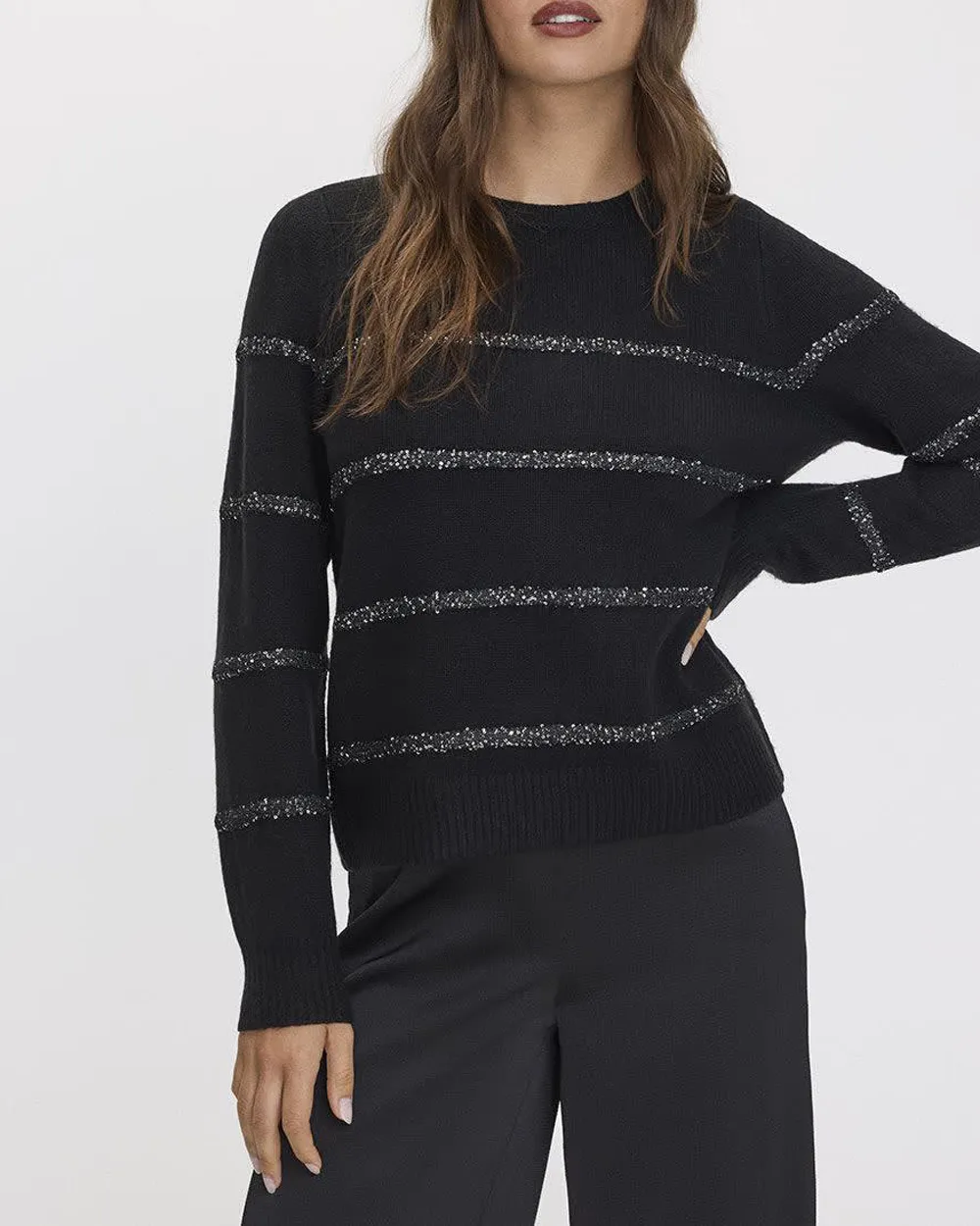 Long-Sleeve Crew-Neck Sequins Sweater