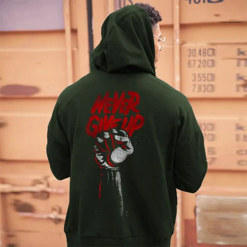 Never Give Up Letter Print Casual Hoodie