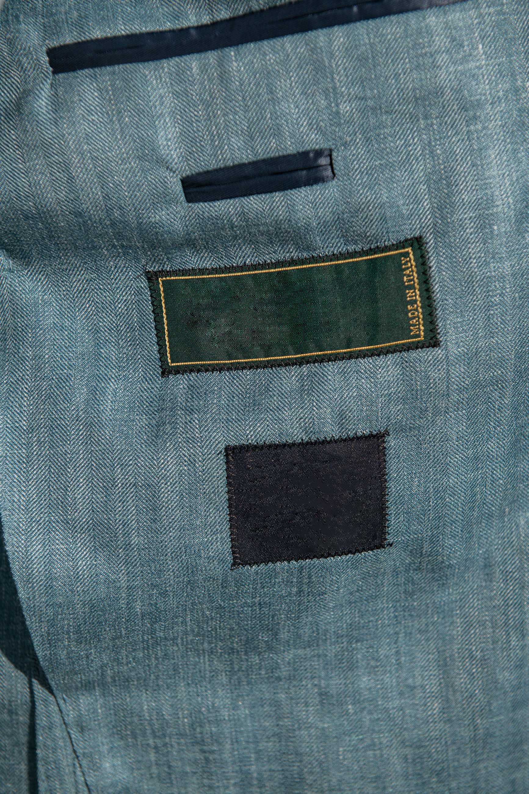 Water Green Herringbone Jacket In Loro Piana Wool Silk And Linen