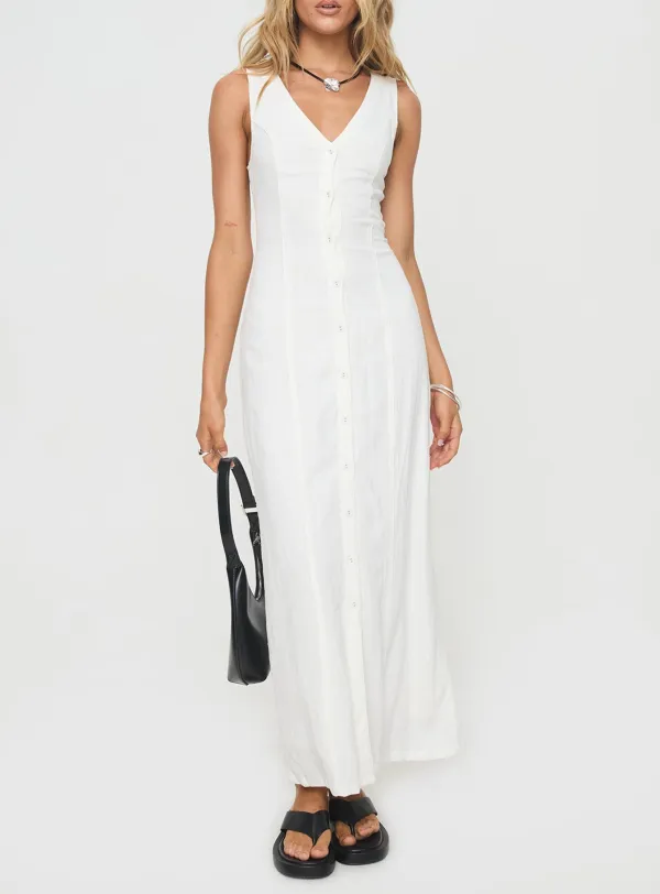 Summer Season Linen Blend Maxi Dress White