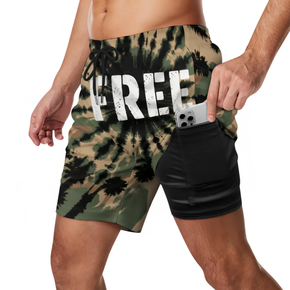 Left Mark FREE Tie-Dye Camouflage Style Sports Beach Shorts