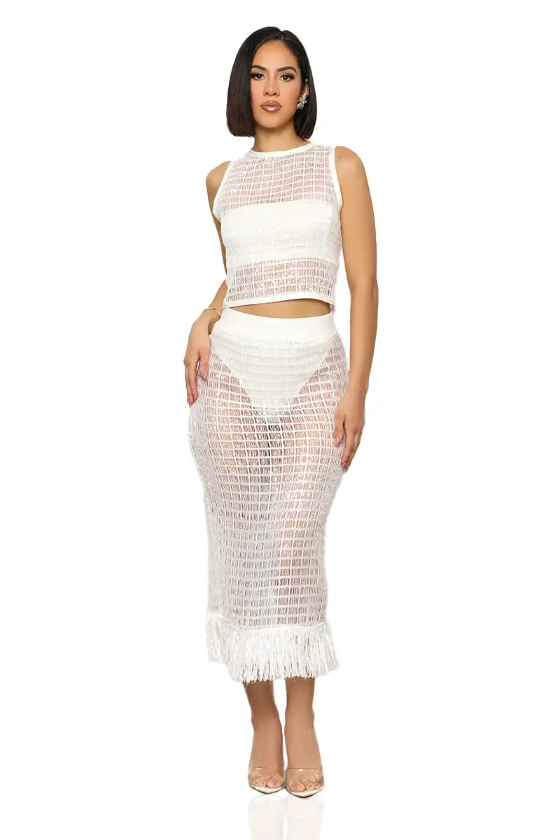 Sparkle Of Night Sequins Cover Up Set (White)