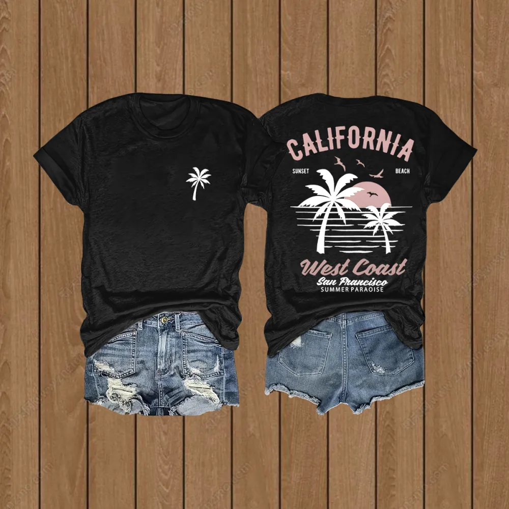 Beach Coast Summer Paradise Sunset Surf Beach Tee