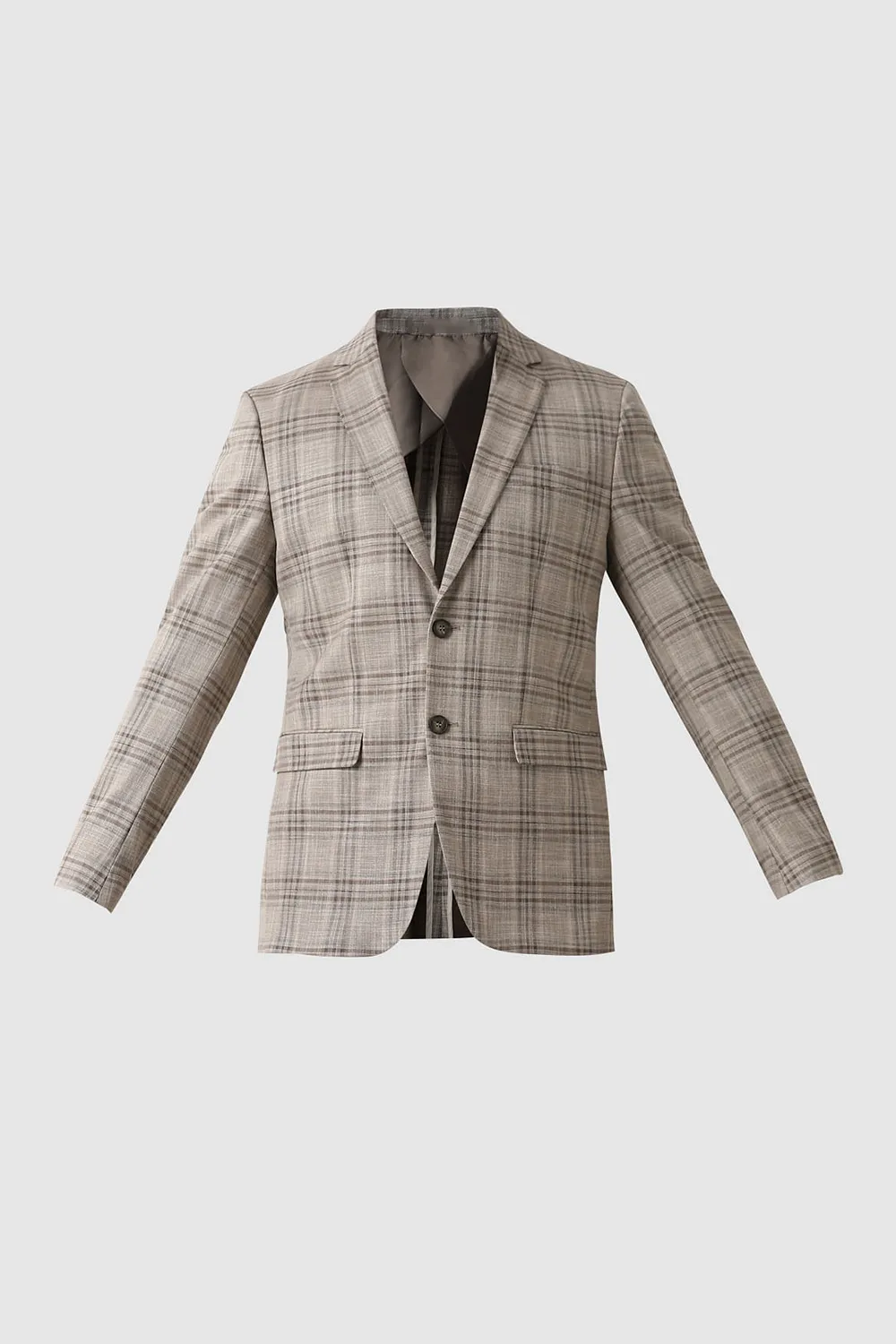 Light Brown Check Suit-Set Blazer