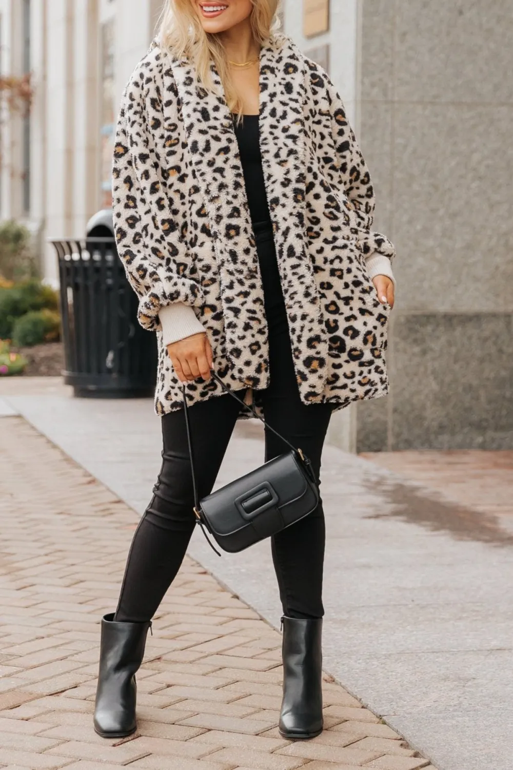 Leopard Teddy Fleece Hooded Cardigan