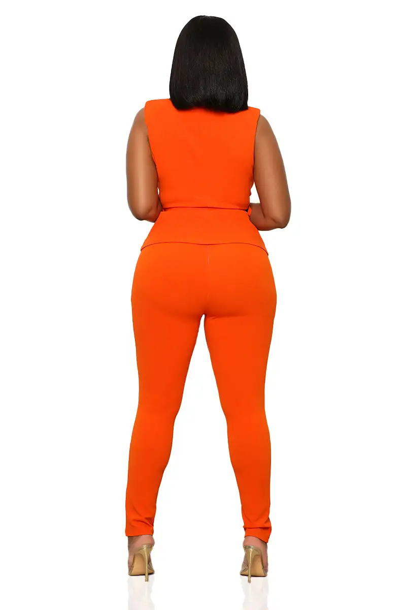 Business Girl Pants Set (Orange)-FINAL SALE