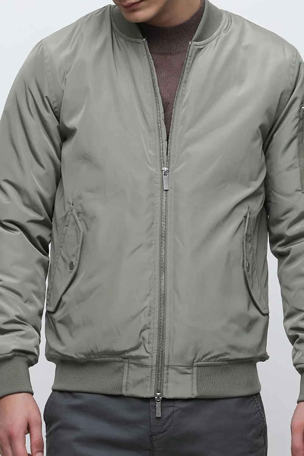 Grey Zip-Up Bomber Jacket