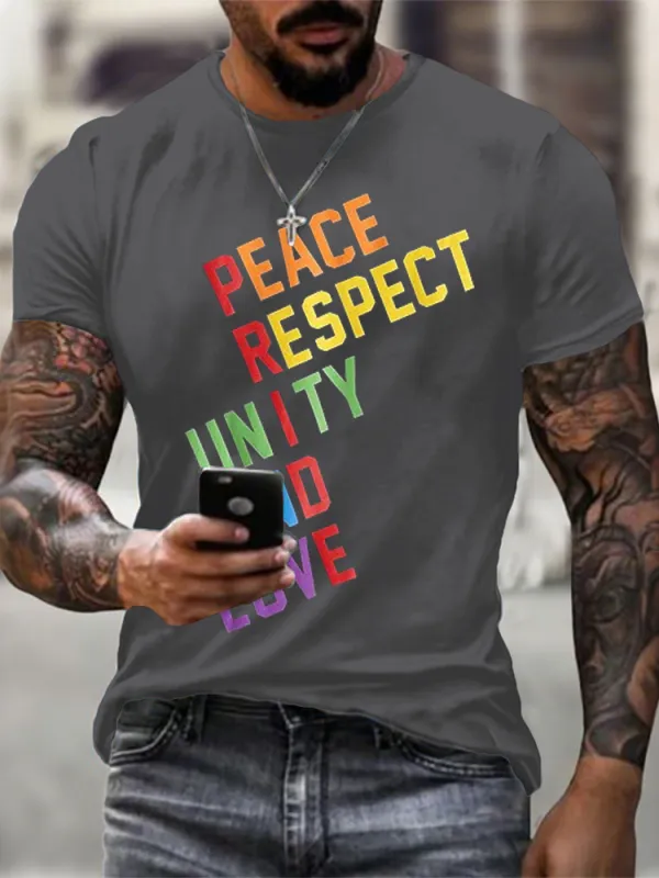 Men'S Peace Respect Unity And Love Round-Neck T-Shirt