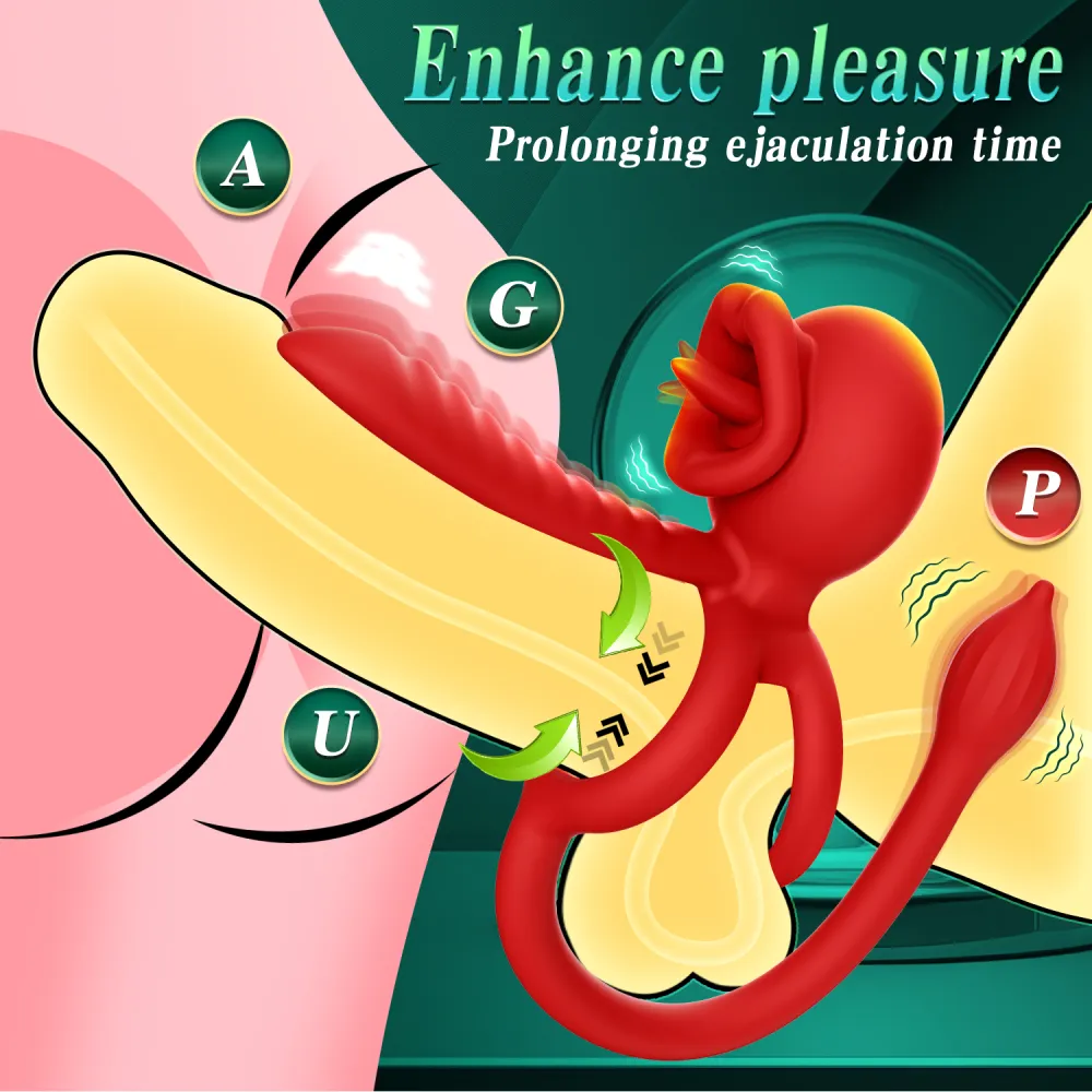Cock Ring Penis Ring Vibrator Two Point Earthquake 9 vibrating tongue licking penis Longer Harder Stronger Erection