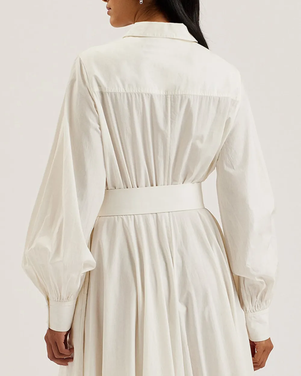 Ene Button Down Maxi Shirt Dress With Belt White