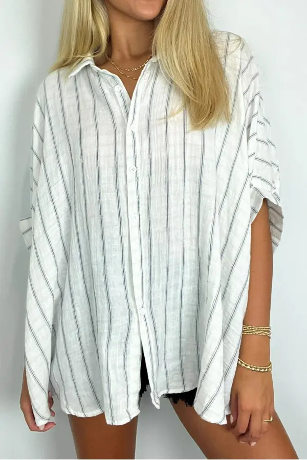 Oversized Striped Button Down Top