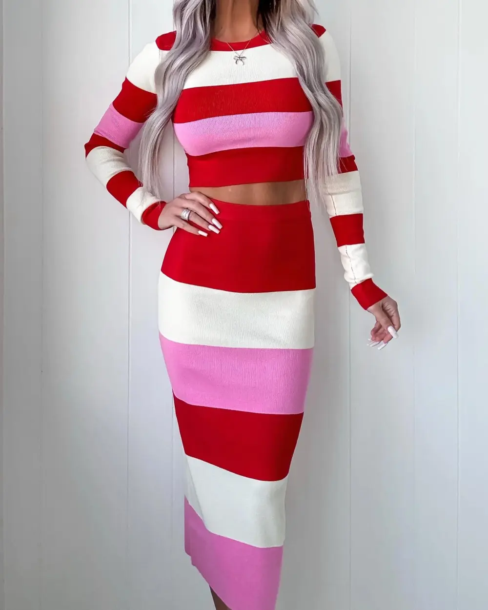 Charmed By Love Striped Skirt Set - Red Combo