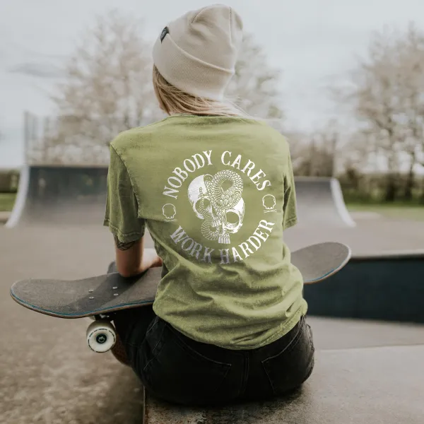 Nobody Cares Work Harder Printed Skull T-shirt