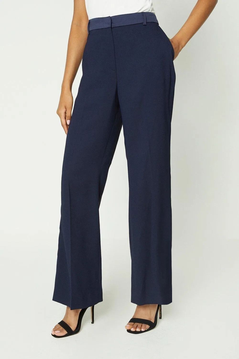 Petite Straight Leg Satin Waistband Trouser