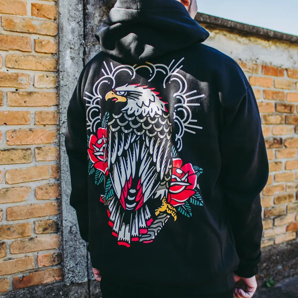 Eagle Red Floral Print All-match Hoodie