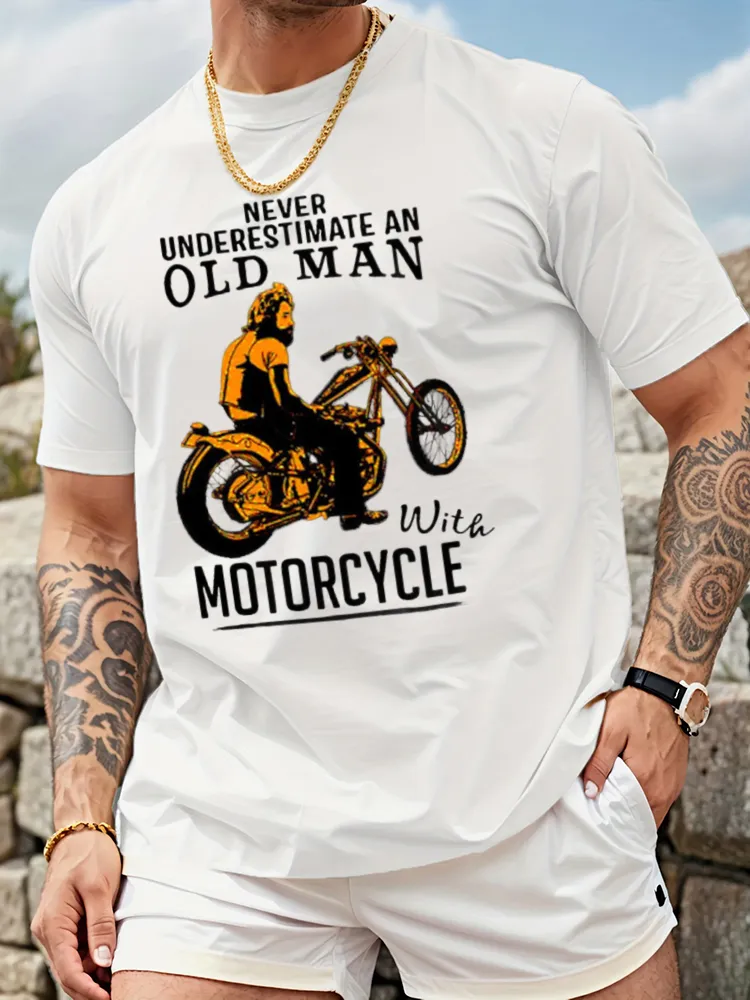 Men'S Motorcycle Print Crew Neck Short Sleeve T-Shirt
