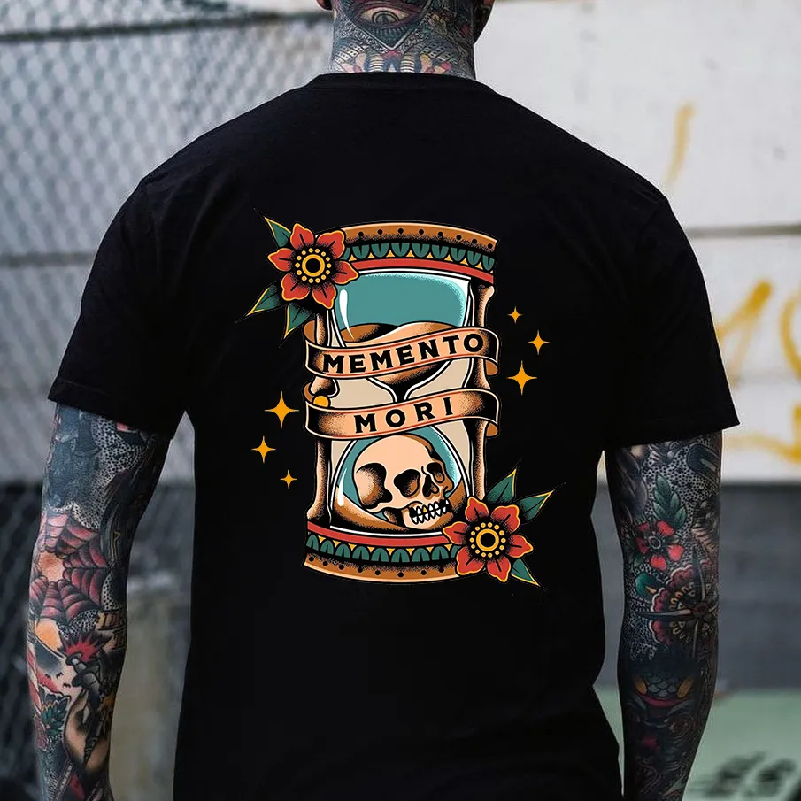Memento Mori Hourglass Skull Print Men's T-shirt