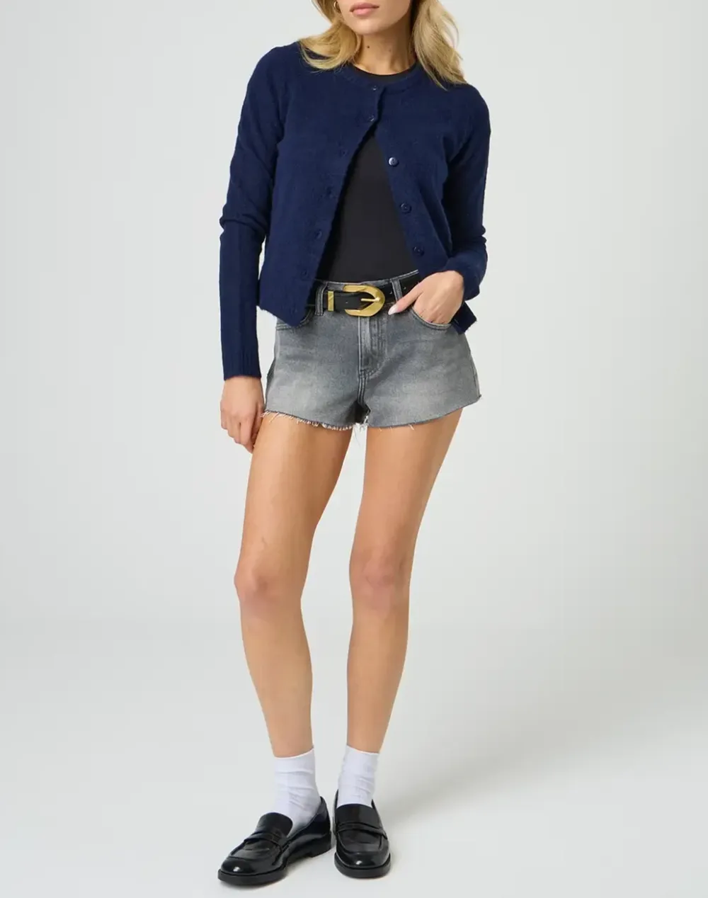 Mid Rise Denim Mini Short