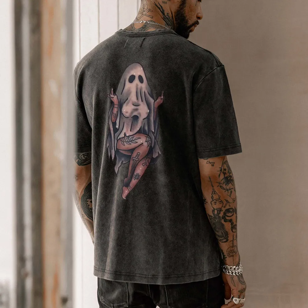Naughty Ghost Printed Oversize Washed T-Shirt