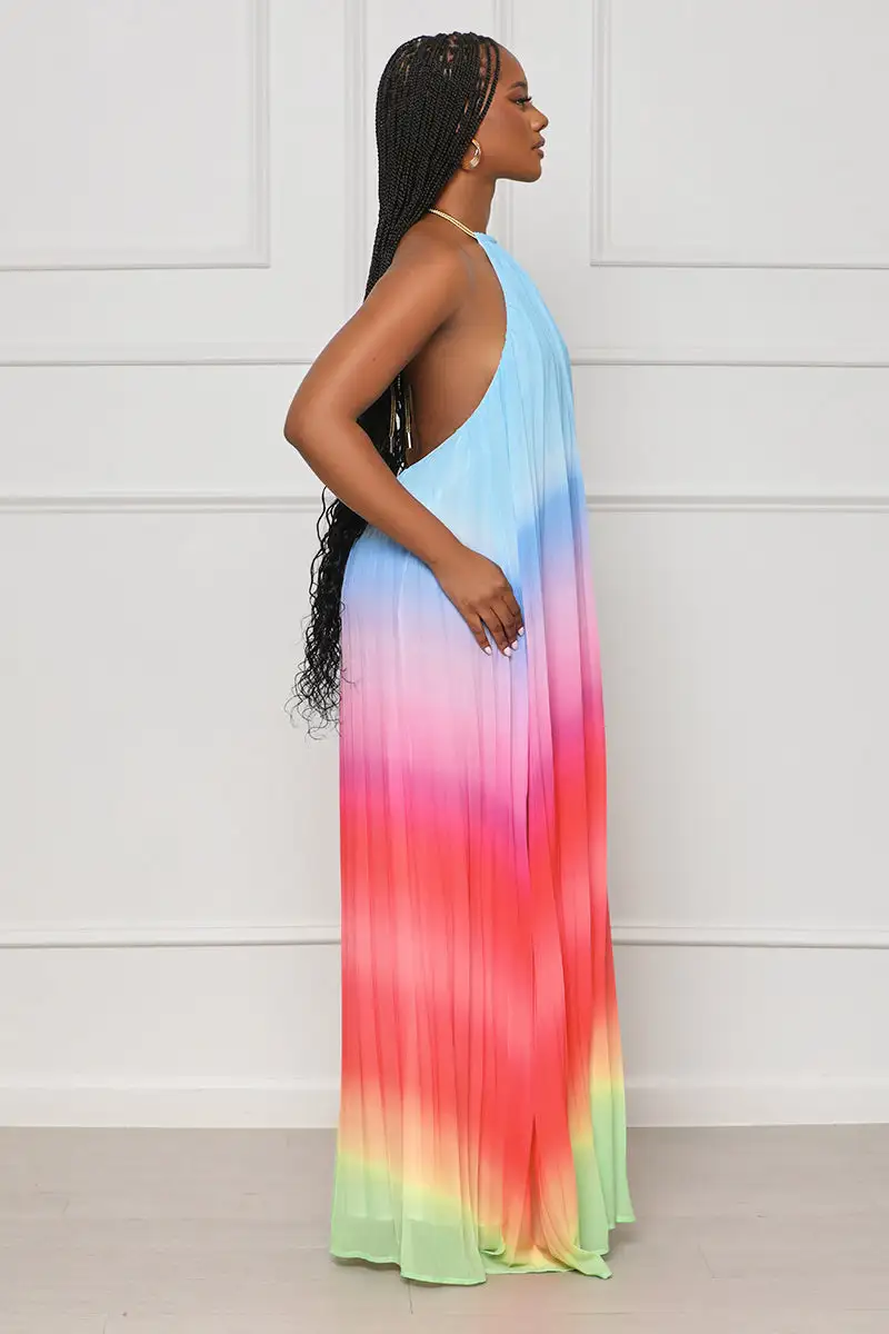 Dancing Desire Pleated Ombre Maxi Dress (Red Multi)- FINAL SALE