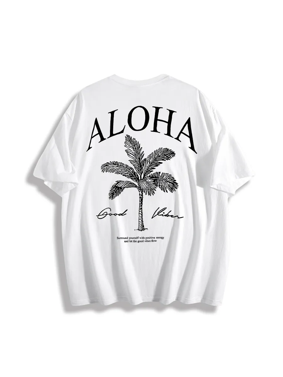 Summer Hawaiian Style Coconut Tree Print Multi-Color Short Sleeves