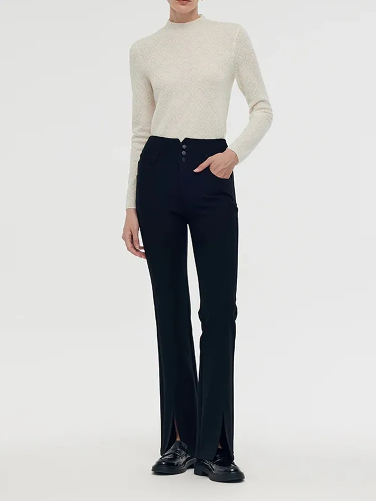 Knitted Slit Flared Women Pants